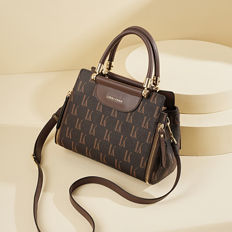 Elegant Brown Floral Print Women's Luxury Handbag