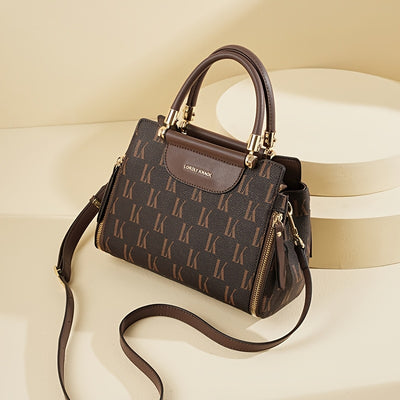 Elegant Brown Floral Print Women's Luxury Handbag