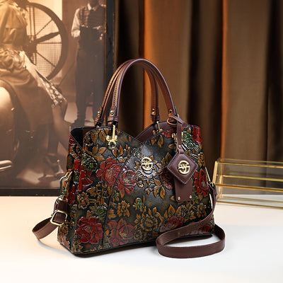 Vintage Floral Women's Handbag with Zipper Closure