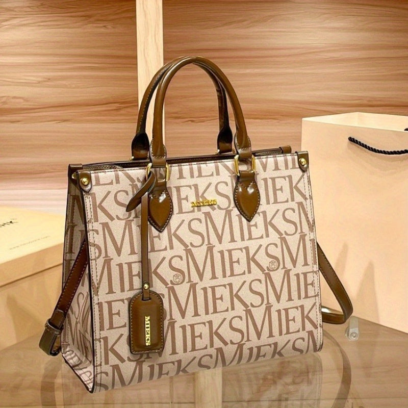 Women’s Beige Brown Tone Leather Tote Bag – Large Capacity