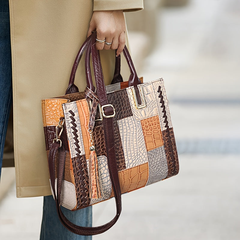 Cobbler Legend Women’s Vintage Crocodile Pattern Leather Top Handle Handbag