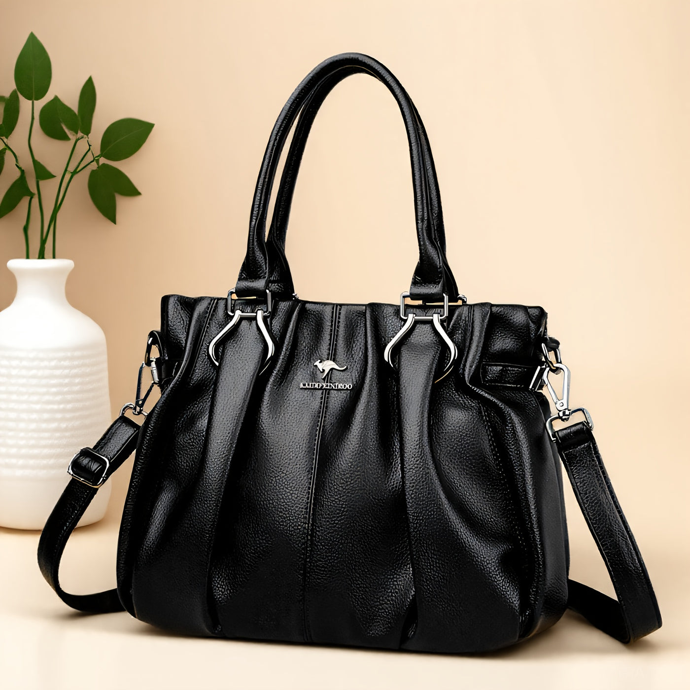 Women’s Crocodile Texture Shoulder Bag – Pleated Glossy PU Handbag with Metal Ring