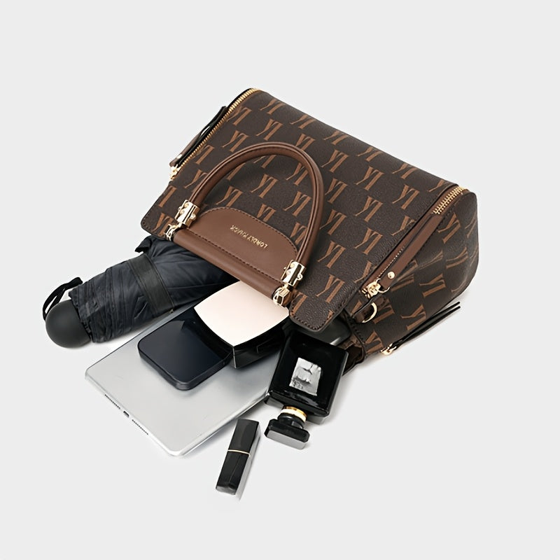 Elegant Brown Floral Print Women's Luxury Handbag