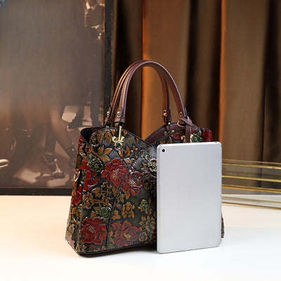 Vintage Floral Women's Handbag with Zipper Closure