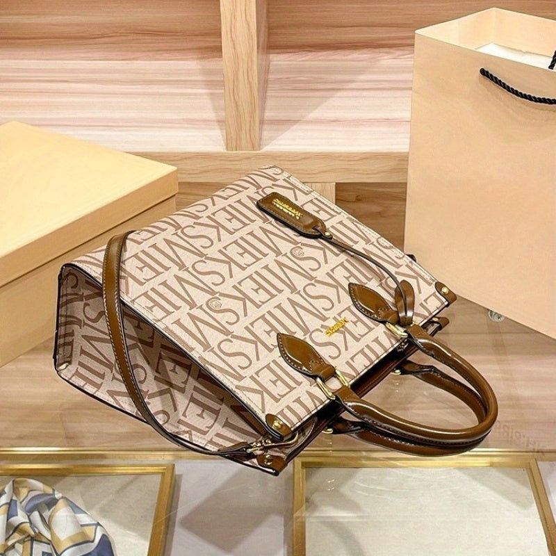 Women’s Beige Brown Tone Leather Tote Bag – Large Capacity