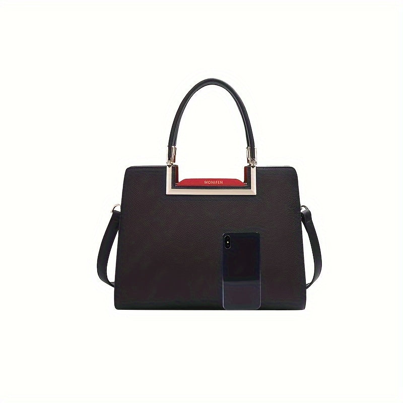 Elegant Black Satchel Bag – Minimalist Split Leather