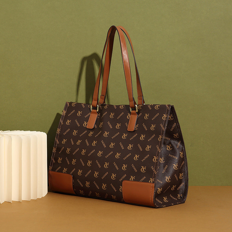 Split Leather Tote Bag with Removable Strap & Wristlet