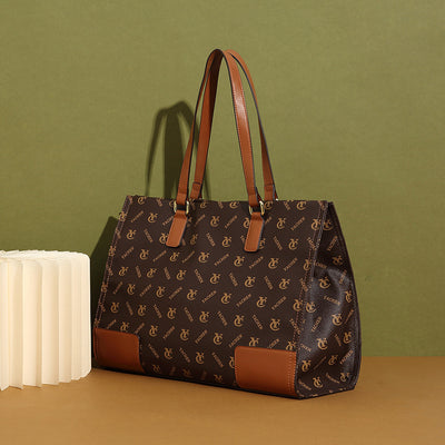 Split Leather Tote Bag with Removable Strap & Wristlet