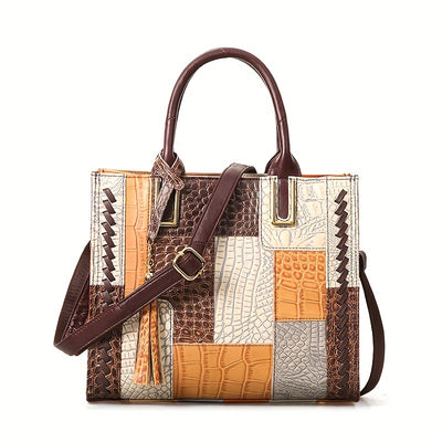 Cobbler Legend Women’s Vintage Crocodile Pattern Leather Top Handle Handbag