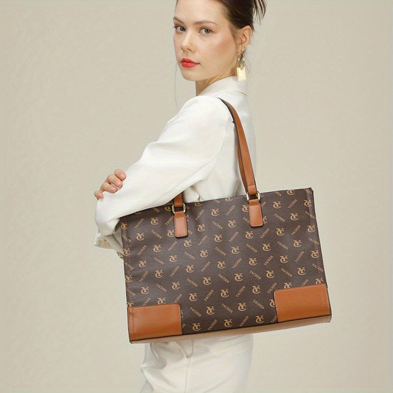 Split Leather Tote Bag with Removable Strap & Wristlet