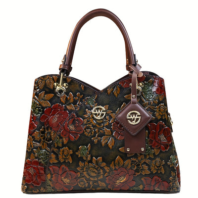 Vintage Floral Women's Handbag with Zipper Closure
