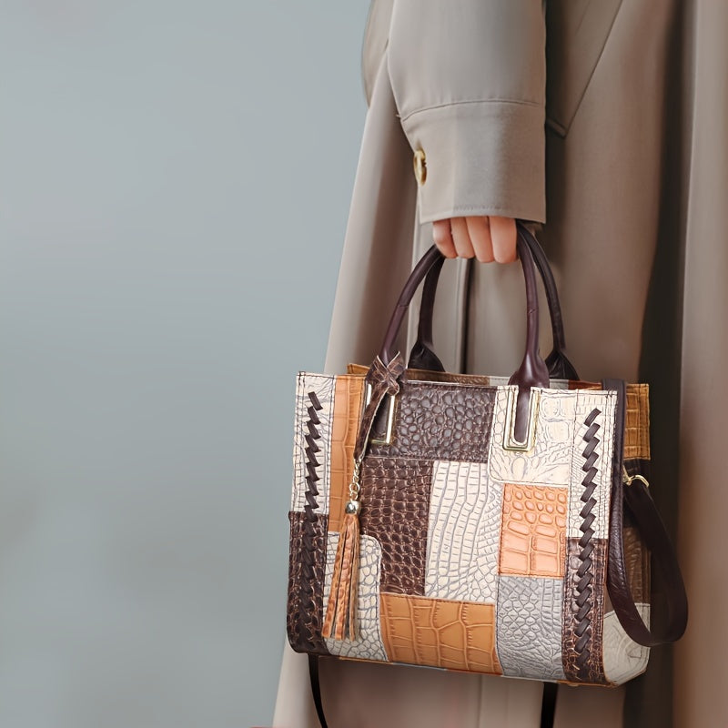 Cobbler Legend Women’s Vintage Crocodile Pattern Leather Top Handle Handbag