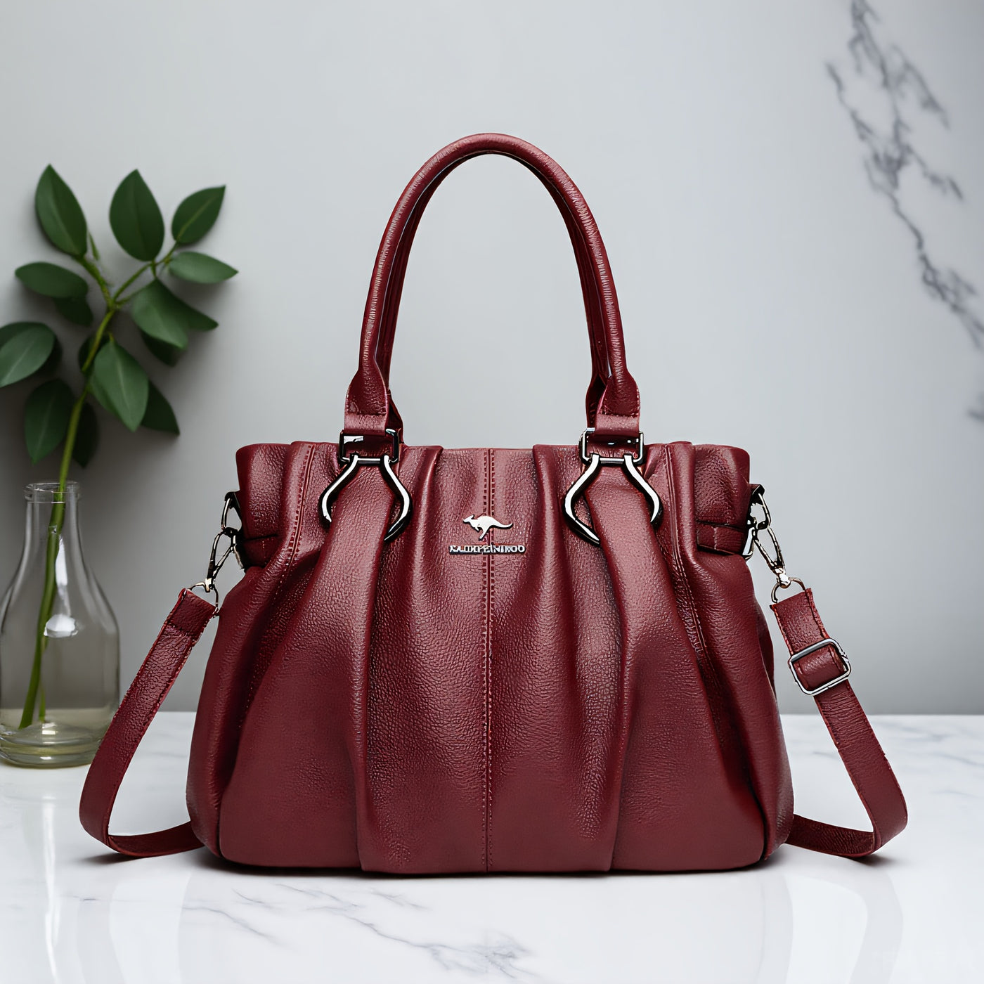 Women’s Crocodile Texture Shoulder Bag – Pleated Glossy PU Handbag with Metal Ring