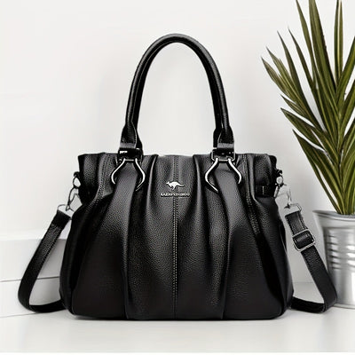 Women’s Crocodile Texture Shoulder Bag – Pleated Glossy PU Handbag with Metal Ring