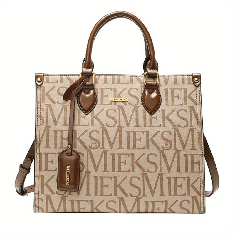 Women’s Beige Brown Tone Leather Tote Bag – Large Capacity