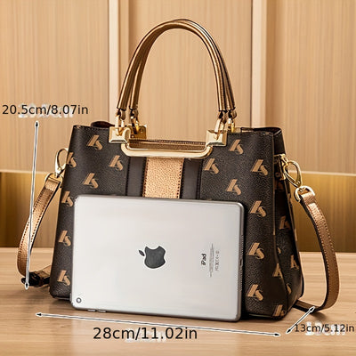 Elegant Coffee Color Handbag with Golden Accent | Top-Grain Leather