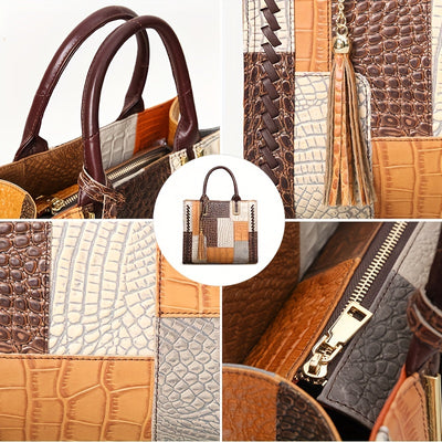 Cobbler Legend Women’s Vintage Crocodile Pattern Leather Top Handle Handbag