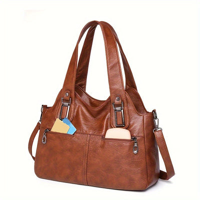Women's Large PU Shoulder Tote Bag - Multi-Compartment Handbag