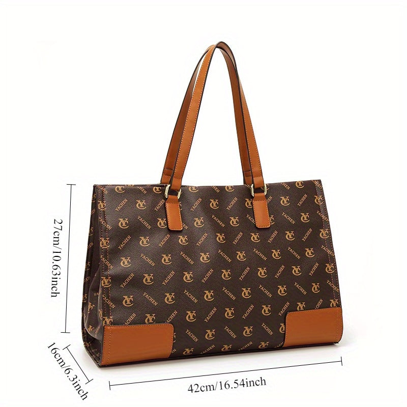 Split Leather Tote Bag with Removable Strap & Wristlet