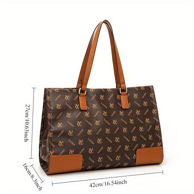 Split Leather Tote Bag with Removable Strap & Wristlet