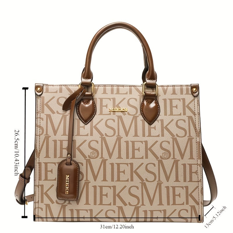 Women’s Beige Brown Tone Leather Tote Bag – Large Capacity