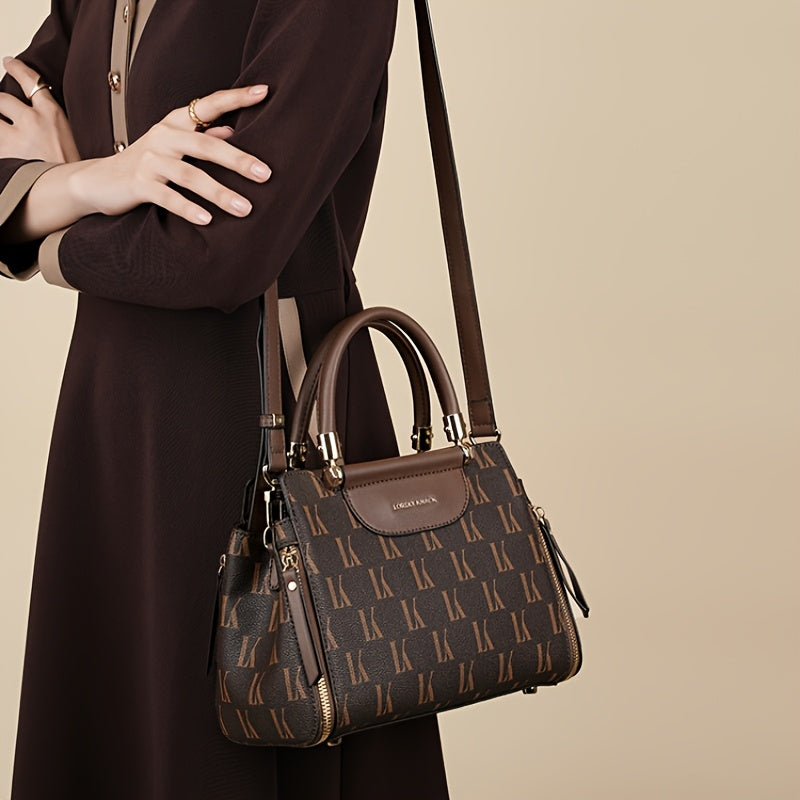 Elegant Brown Floral Print Women's Luxury Handbag