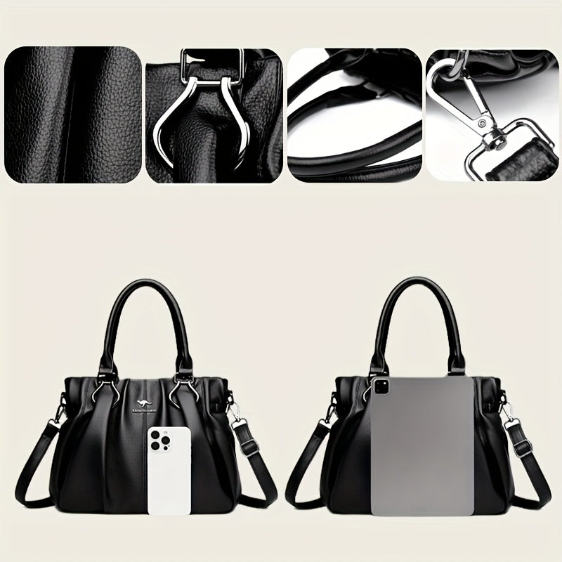 Women’s Crocodile Texture Shoulder Bag – Pleated Glossy PU Handbag with Metal Ring