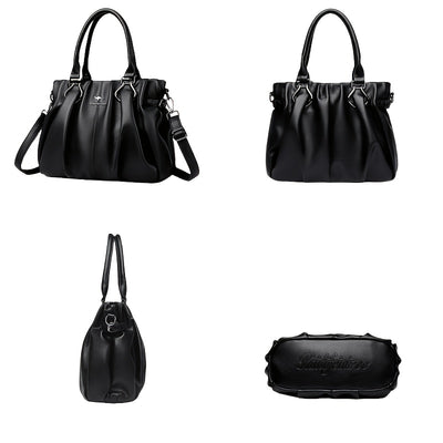 Women’s Crocodile Texture Shoulder Bag – Pleated Glossy PU Handbag with Metal Ring