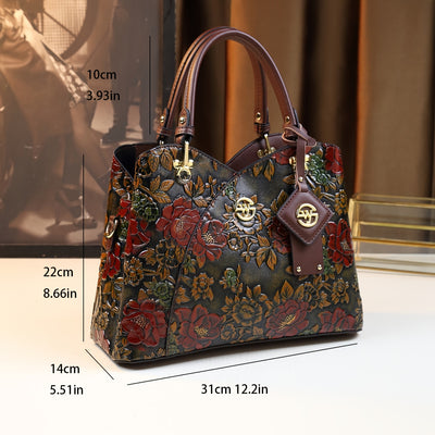 Vintage Floral Women's Handbag with Zipper Closure