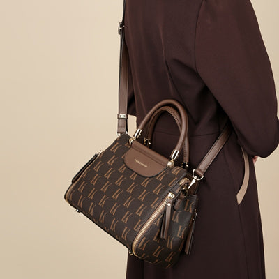 Elegant Brown Floral Print Women's Luxury Handbag