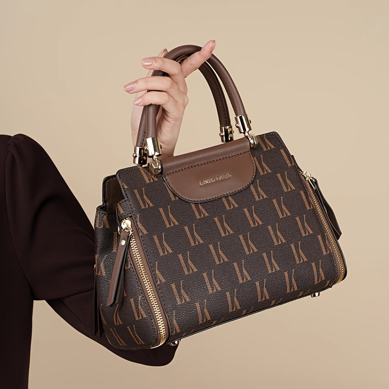 Elegant Brown Floral Print Women's Luxury Handbag