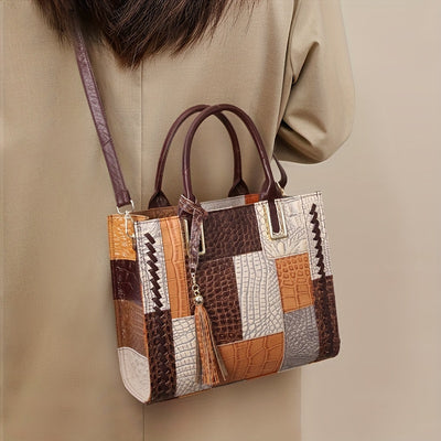 Cobbler Legend Women’s Vintage Crocodile Pattern Leather Top Handle Handbag