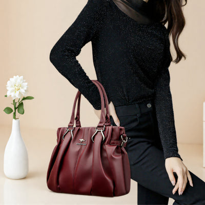 Women’s Crocodile Texture Shoulder Bag – Pleated Glossy PU Handbag with Metal Ring