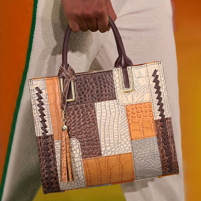 Cobbler Legend Women’s Vintage Crocodile Pattern Leather Top Handle Handbag