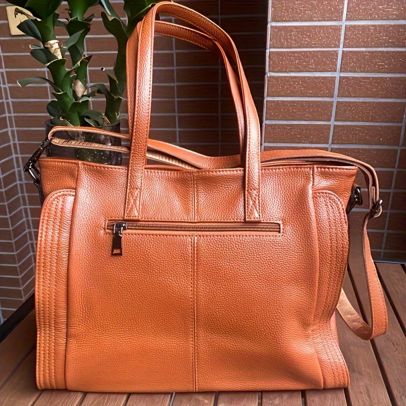 Women's Leather Tote Bag – Large Capacity Shoulder & Crossbody Handbag