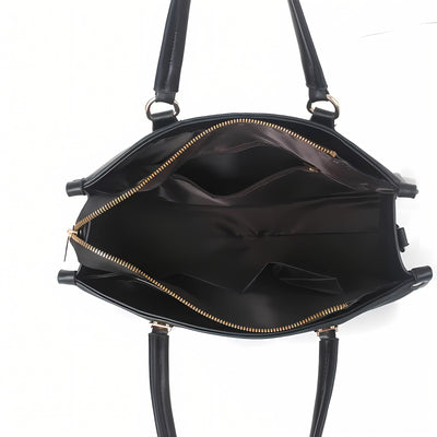 Elegant Genuine Leather Tote Bag – White/Black