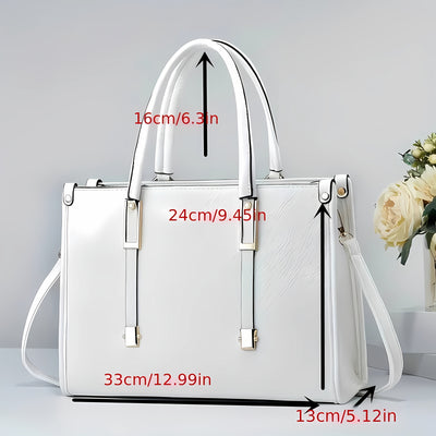Elegant Genuine Leather Tote Bag – White/Black