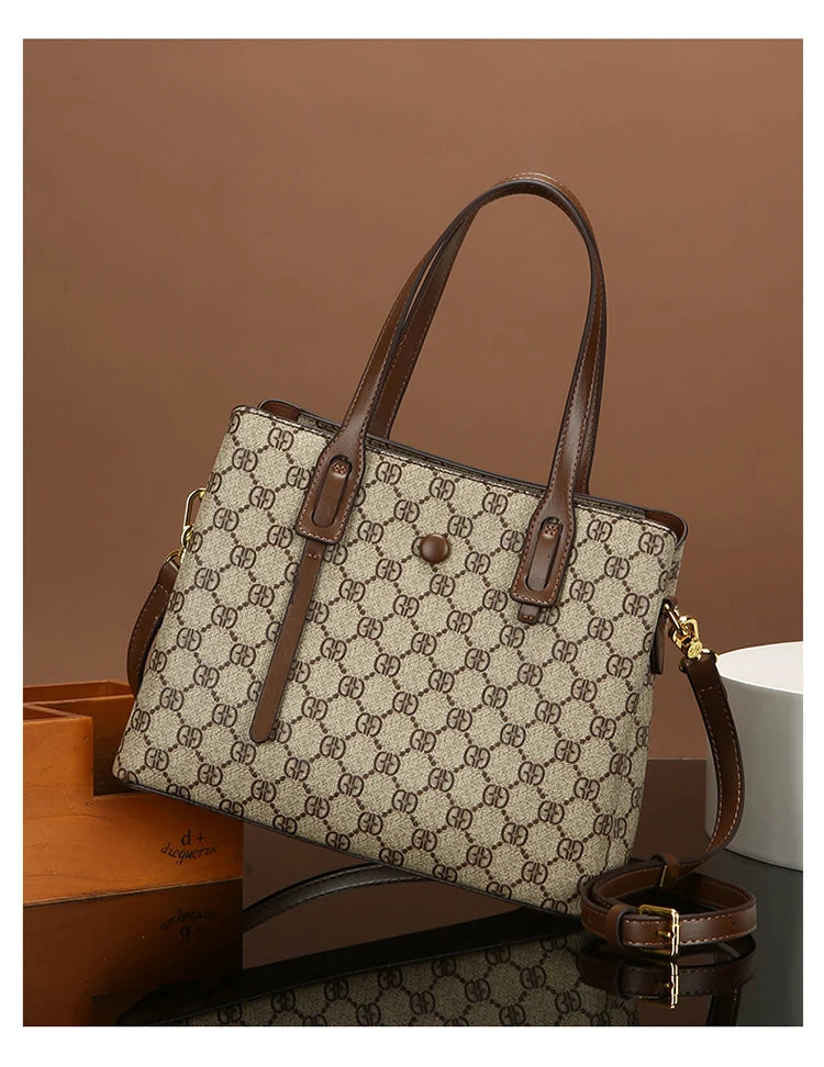 Ele Leather Printed Handbag Women's oulder Crossbody Bag Casual Tote Bag Soft Cowhide Large Capaci Faionable