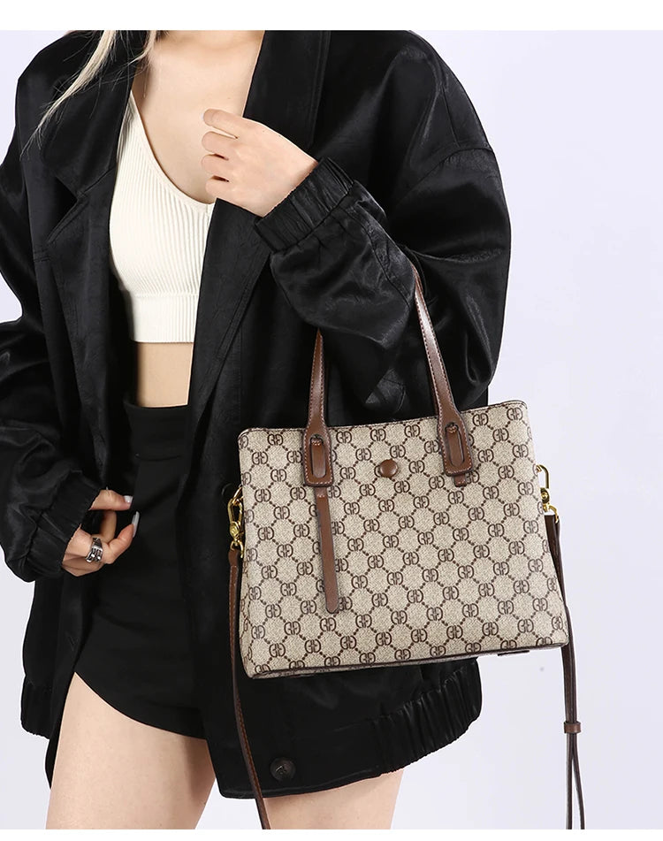 Ele Leather Printed Handbag Women's oulder Crossbody Bag Casual Tote Bag Soft Cowhide Large Capaci Faionable