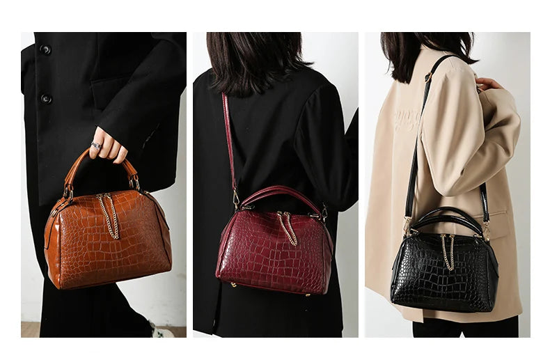 Vintage Crocodile Pattern Large Capacity Crossbody Handbag by LANYIBAIGE