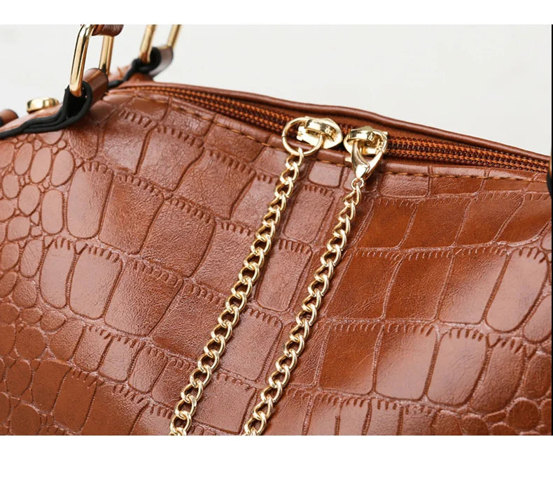 Vintage Crocodile Pattern Large Capacity Crossbody Handbag by LANYIBAIGE