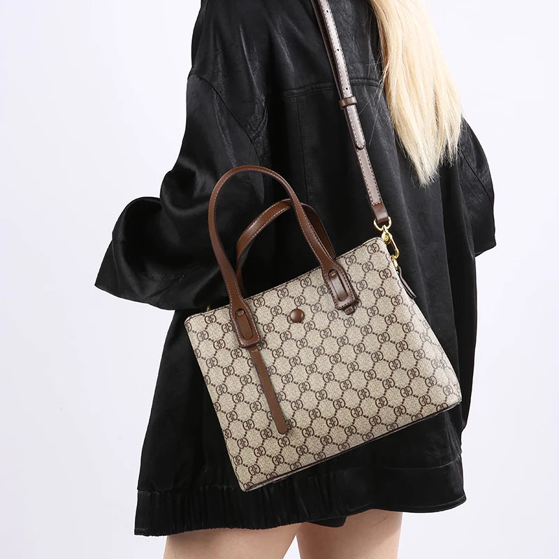 Ele Leather Printed Handbag Women's oulder Crossbody Bag Casual Tote Bag Soft Cowhide Large Capaci Faionable