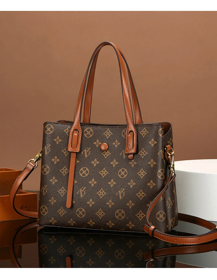 Ele Leather Printed Handbag Women's oulder Crossbody Bag Casual Tote Bag Soft Cowhide Large Capaci Faionable