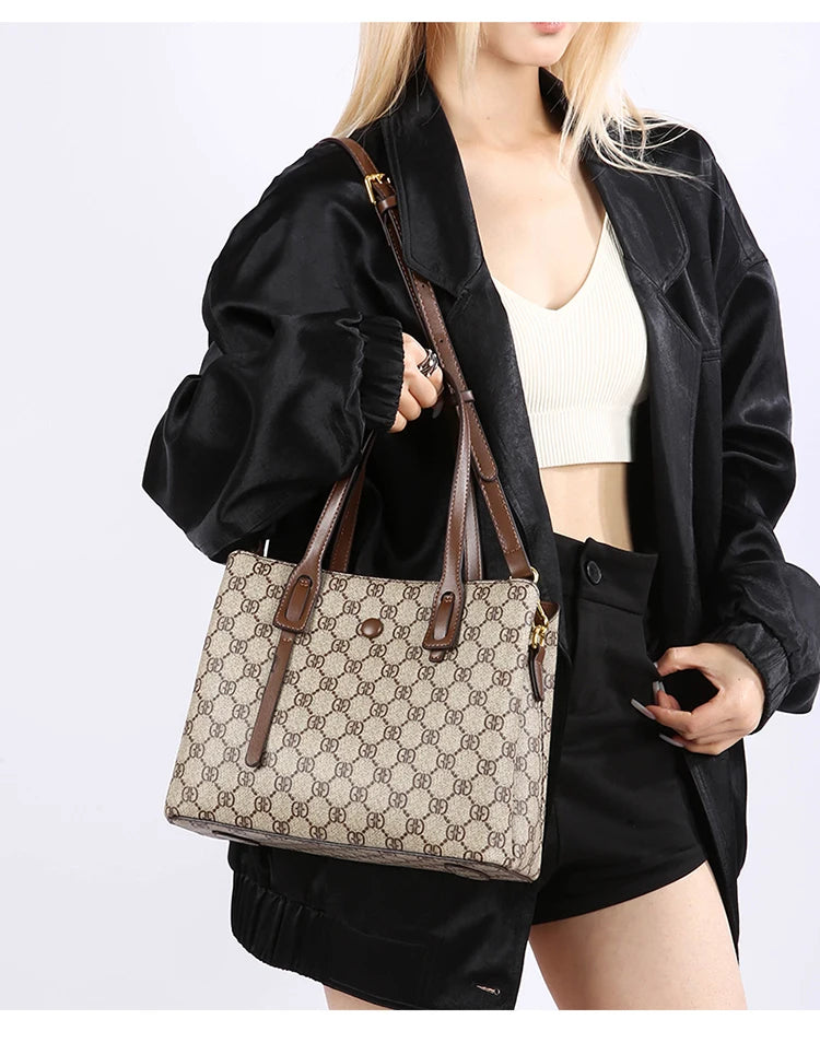 Ele Leather Printed Handbag Women's oulder Crossbody Bag Casual Tote Bag Soft Cowhide Large Capaci Faionable