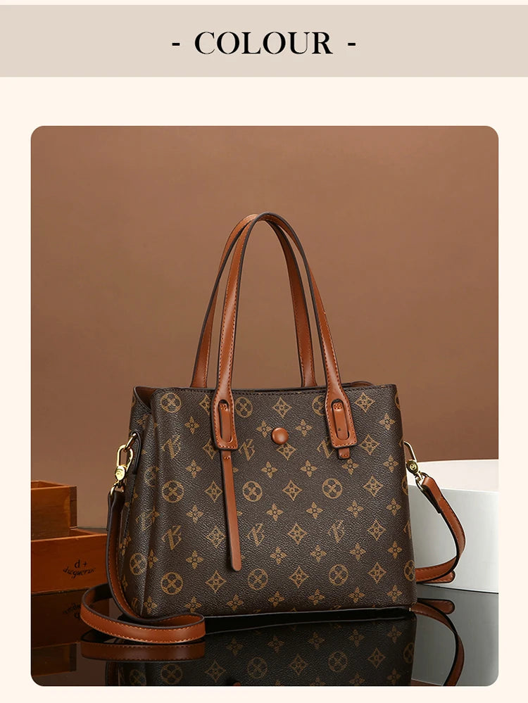 Ele Leather Printed Handbag Women's oulder Crossbody Bag Casual Tote Bag Soft Cowhide Large Capaci Faionable