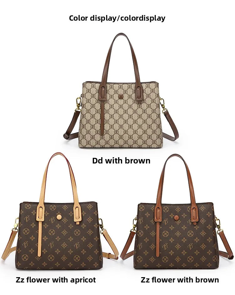 Ele Leather Printed Handbag Women's oulder Crossbody Bag Casual Tote Bag Soft Cowhide Large Capaci Faionable