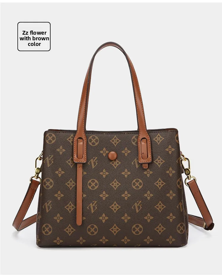 Ele Leather Printed Handbag Women's oulder Crossbody Bag Casual Tote Bag Soft Cowhide Large Capaci Faionable