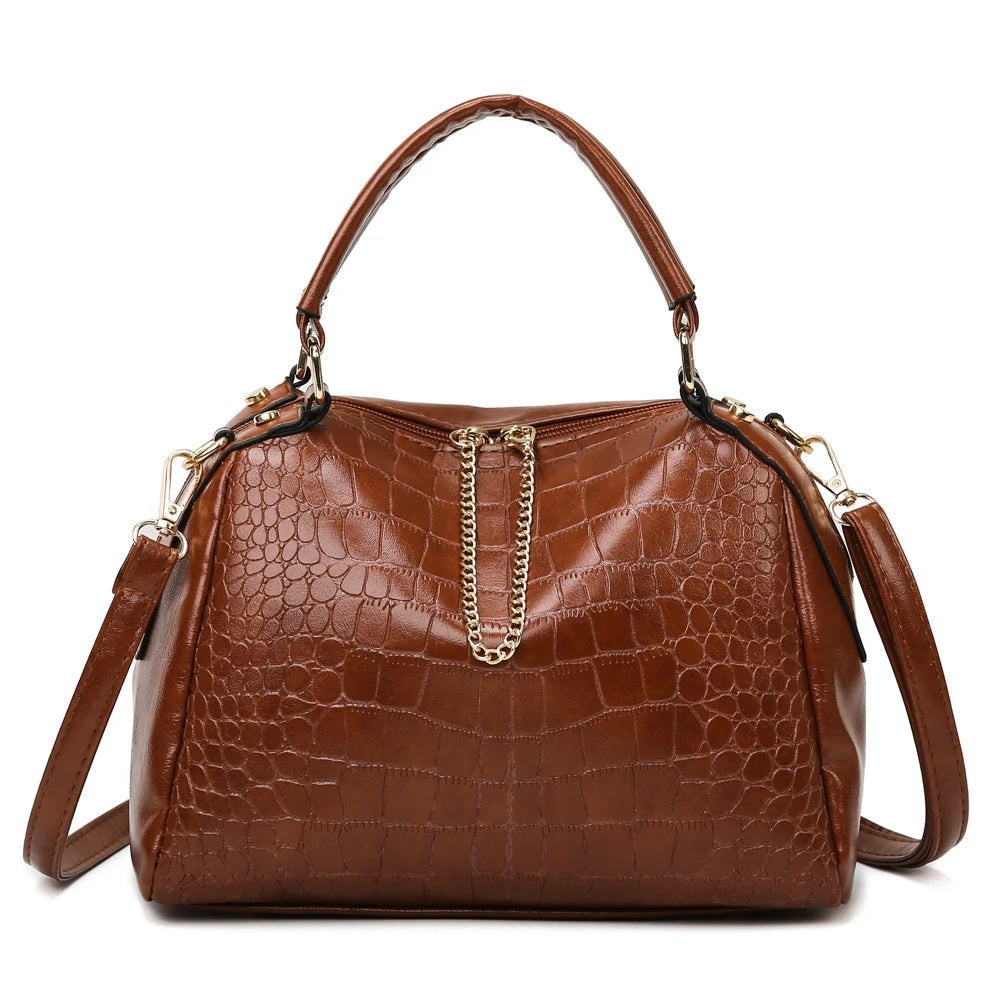 Vintage Crocodile Pattern Large Capacity Crossbody Handbag by LANYIBAIGE