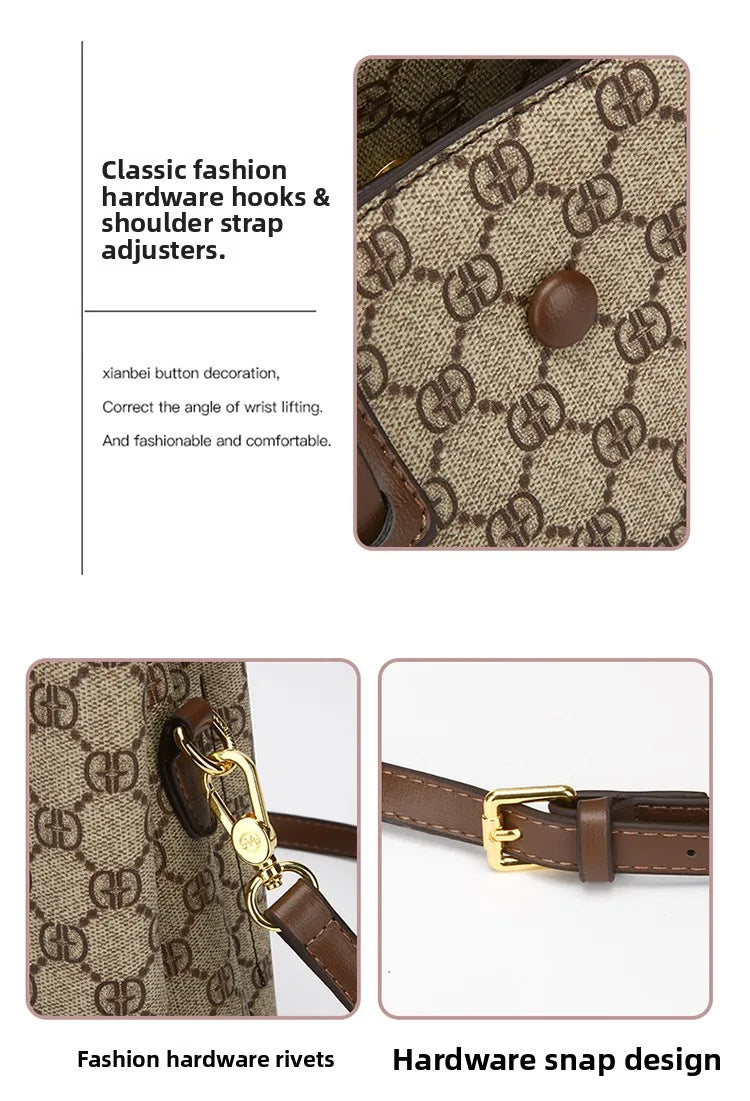 Ele Leather Printed Handbag Women's oulder Crossbody Bag Casual Tote Bag Soft Cowhide Large Capaci Faionable