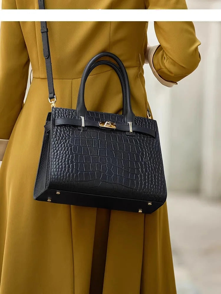 Fashion Women’s Genuine Leather Shoulder Bag – Elegant Soft Cowhide Tote Purse for Business